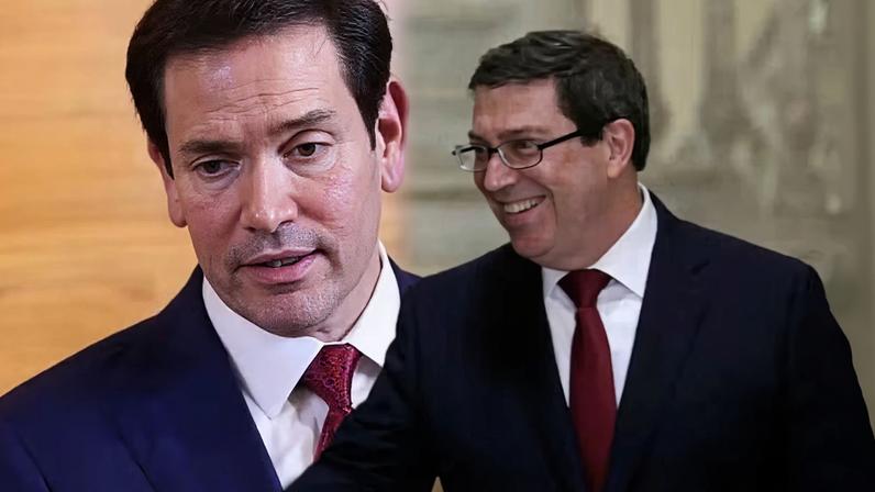 Marco Rubio, secretário de estado dos EUA, e Bruno Rodríguez Parrilla, chanceler cubano. — Foto: Reuters