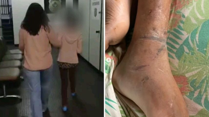 Mãe é presa suspeita de manter filho acorrentado a cama e em condições desumanas — Foto: Divulgação/Polícia Civil
