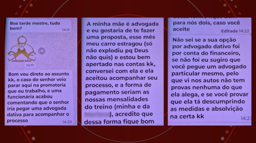 Estagiário contatou acusado de violência doméstica por mensagem — Foto: Reprodução