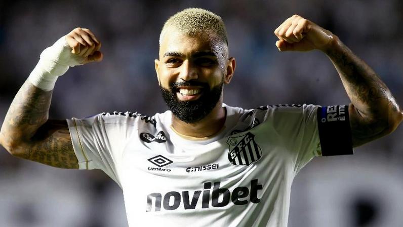 Gabriel, do Santos, comemora após marcar sobre o Deportivo Cuenca, na Sul-Americana