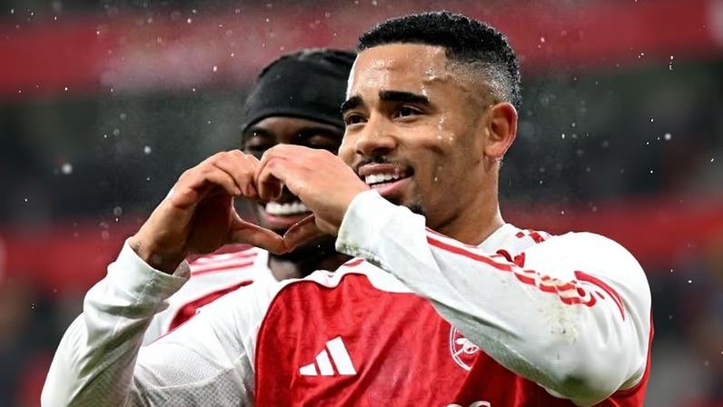 Gabriel Jesus, do Arsenal, em jogo contra o Wigan pela Copa da Inglaterra