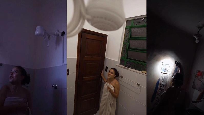 Samanta Alves retrata realidade de brasileiros ao tomar banho quente no frio — Foto: Rerodução/Redes sociais