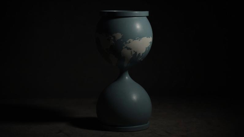 Ampulheta com tempo do planeta Terra se esvaindo