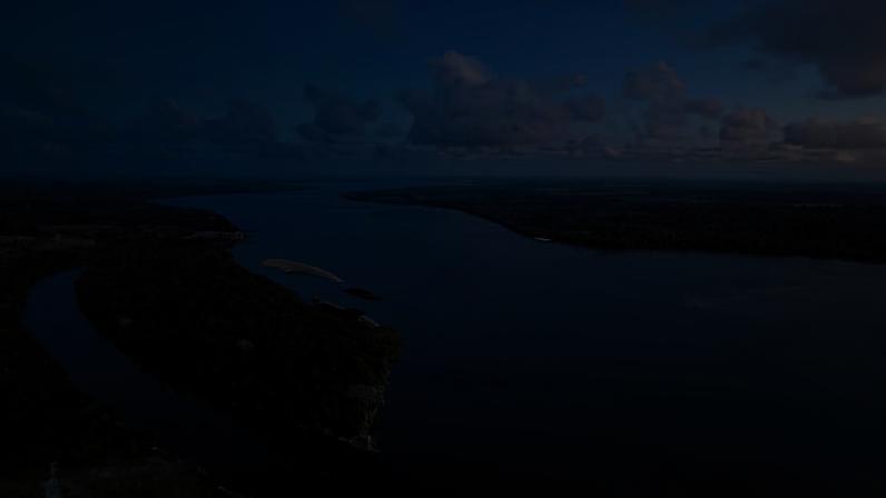 Vista aérea do rio Xingu, na região impactada pela usina de Belo Monte, no Pará.