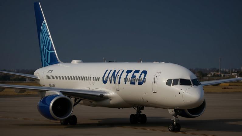 Aeronave da United Airlines no Aeroporto Internacional de Newark, em Nova York. 04/12/2024