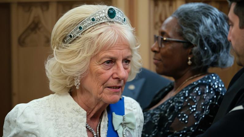 A Rainha Consorte Camilla em evento da diplomacia britânica no Palácio de Windsor em 18 de novembro de 2025 — Foto: Getty Images