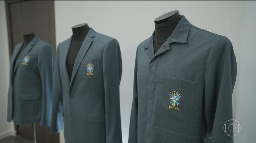 Copa do Mundo: conheça novo uniforme especial de viagem da Seleção Brasileira — Foto: Jornal Nacional/ Reprodução