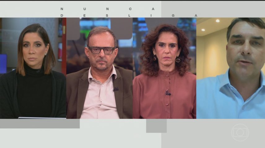 Flávio Bolsonaro fala em contrato confidencial no filme sobre o pai e admite que fundo foi usado para receber dinheiro enviado por Daniel Vorcaro — Foto: Jornal Nacional/ Reprodução