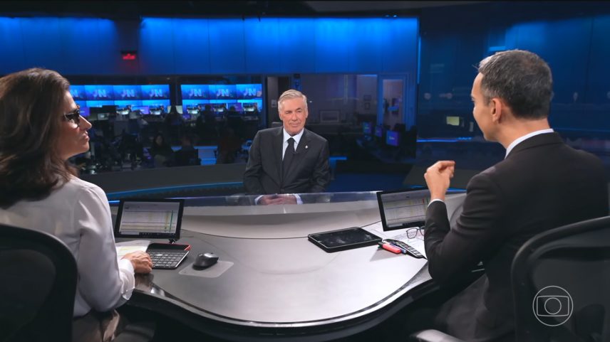 Carlo Ancelotti, técnico da Seleção Brasileira, é entrevistado no Jornal Nacional — Foto: Jornal Nacional/ Reprodução