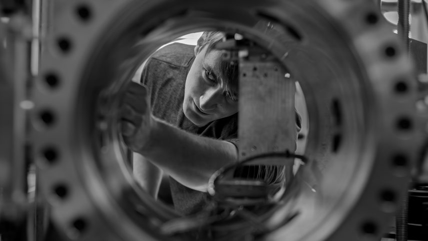 Cryogenic engineer Adam Rice tests the Lunar Environment Structural Test Rig at NASA’s Glenn Research Center in Cleveland to simulate the thermal-vacuum conditions of the lunar night on Thursday, May 22, 2025.