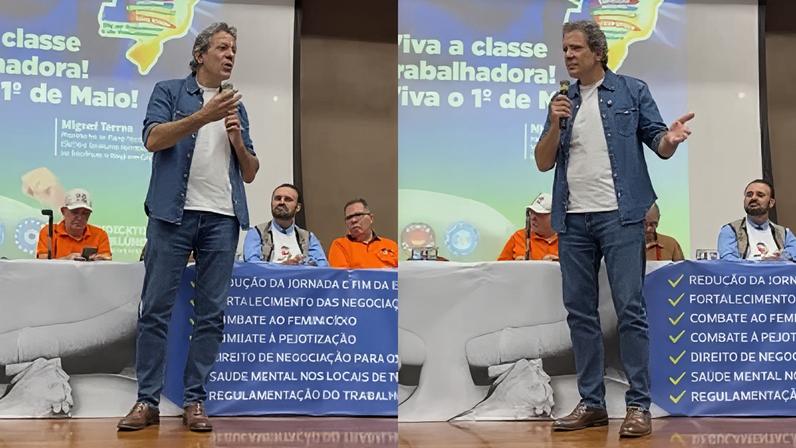 O pré-candidato ao governo de São Paulo, Fernando Haddad (PT), em evento da Força Sindical