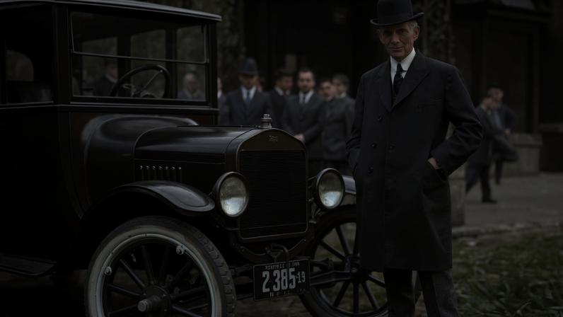 Henry Ford, em uma foto de 1921 ao lado do Ford Model T (Wikimedia Commons)