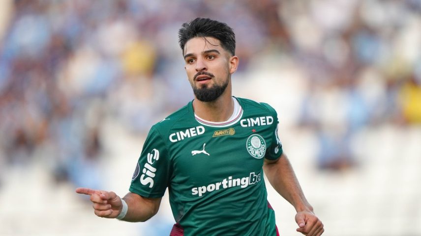 Flaco López comemora gol do Palmeiras contra o Sporting Cristal — Foto: Divulgação/Conmebol