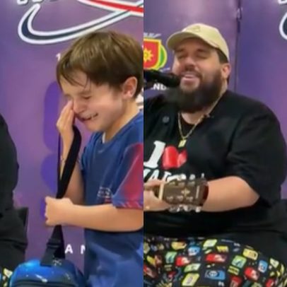 Cantor Panda surpreende fã mirim em festival escolar e emociona o público