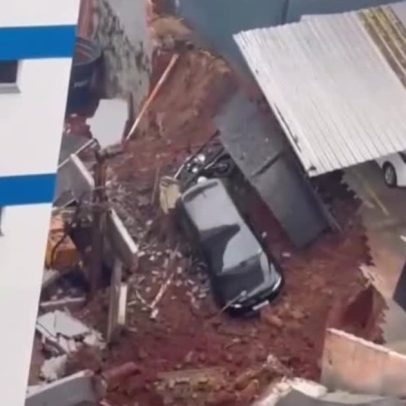 Deslizamento de terra atinge estacionamento e edifício em Novo Hamburgo (RS)