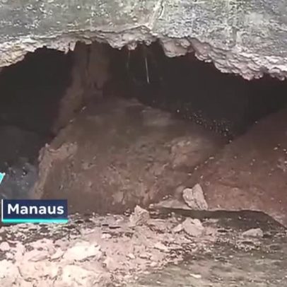 Chuvas derrubam muro e causam alagamentos em Manaus, AM