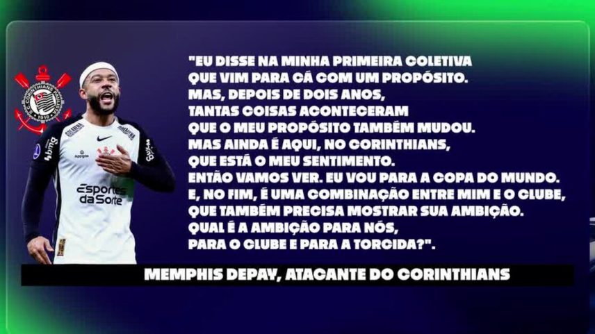 Memphis Depay afirma que ainda é no Corinthians que está seu sentimento