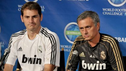 Iker Casillas e José Mourinho em entrevista coletiva do Real Madrid