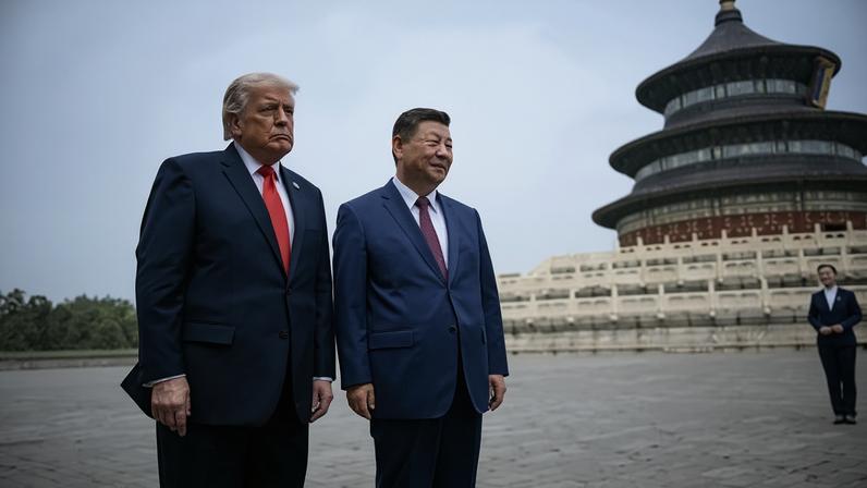 O líder chinês Xi Jinping e o presidente dos EUA, Donald Trump, visitaram o Templo do Céu em Pequim nesta quinta-feira (14).