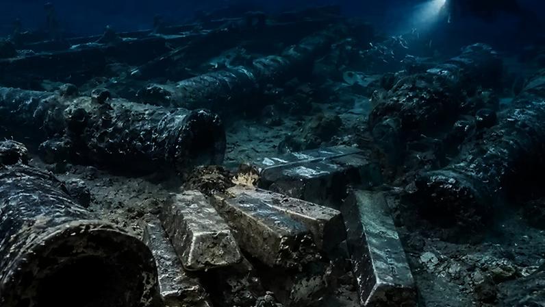 Canhões encontrados no naufrágio eram de diferentes calibres, e alguns aparentavam terem sidos desativados antes da embarcação afundar