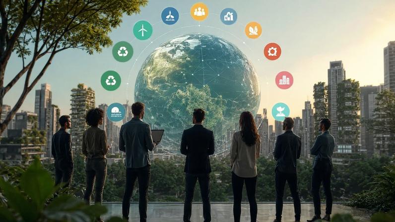 Uma imagem que traduz a convergência entre inovação, sustentabilidade e colaboração global: pessoas e tecnologia conectadas em torno de um futuro mais inteligente, responsável e integrado aos Objetivos de Desenvolvimento Sustentável. (Foto: imagem gerada Chatgpt/gazeta do povo)