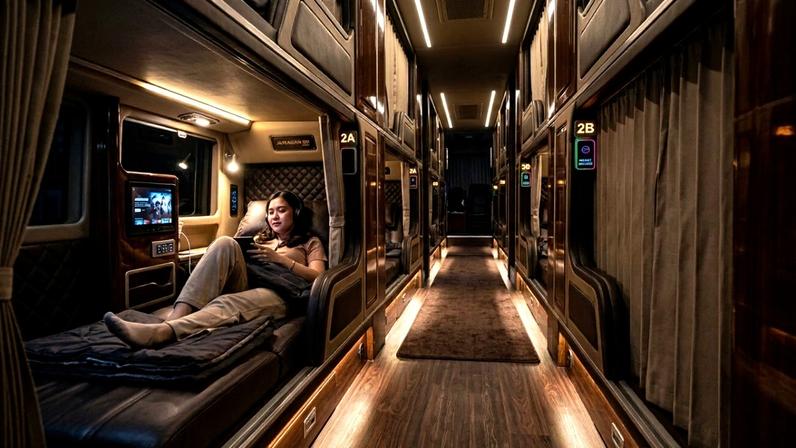 (Imagem ilustrativa)Veículo rodoviário de altíssimo luxo equipado com poltronas que se convertem em camas individuais