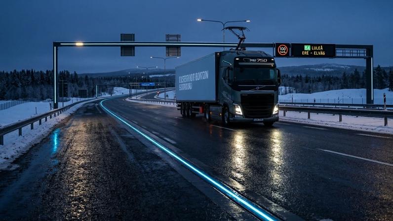 Imagem ilustrativa Infraestrutura sueca que recarrega veículos elétricos automaticamente durante o tráfego na rodovia
