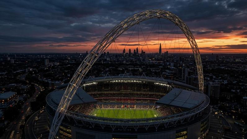 Estrutura do estádio de Wembley com seu arco de cento e trinta e quatro metros de altura – Créditos: depositphotos.com / AndreyKr
