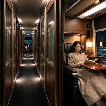 Ônibus de 12 com cabines privadas e tecnologia acústica para viagens longas