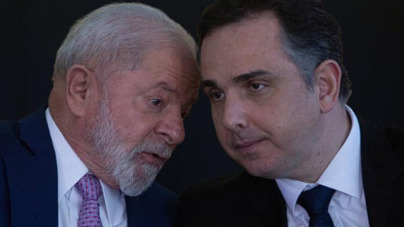 O presidente da República, Luiz Inácio Lula da Silva, e o senador Rodrigo Pacheco durante cerimônia no Palácio do Planalto (Joédson Alves/Agência Brasil)
