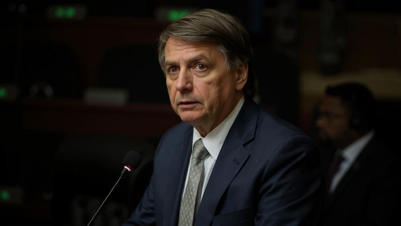 O então presidente Jair Bolsonaro em declaração à imprensa em Georgetown (Guiana)