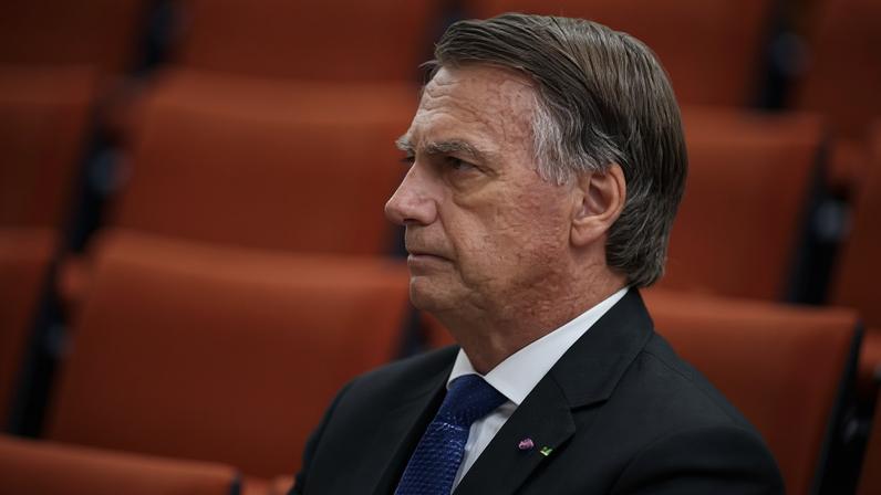 O ex-presidente Jair Bolsonaro durante o interrogatório da ação sobre o plano de golpe de Estado, no STF