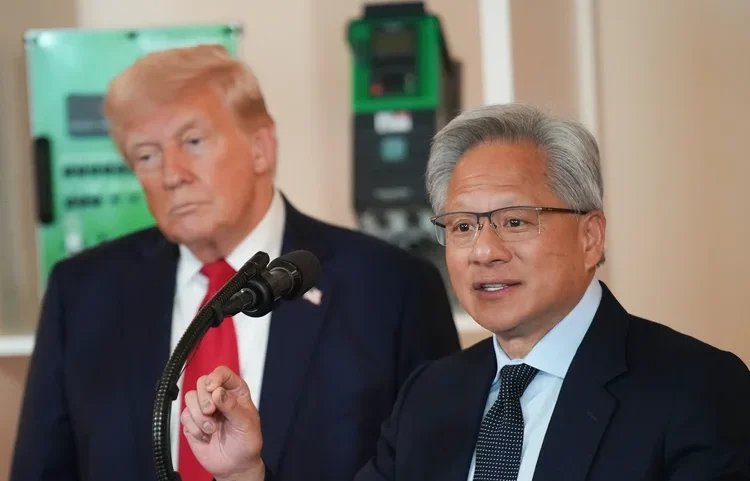 Jensen Huang, CEO da Nvidia: executivo não faz parte dos líderes de Big Tech que estarão ao lado dos EUA em encontro com Xi Jinping (Andrew Harnik / Equipe/Getty Images)