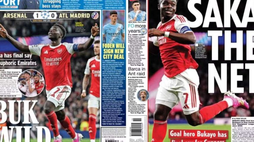 Jornais ingleses destacam classificação do Arsenal à final da Champions League