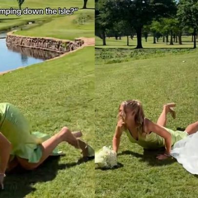 Madrinha de casamento cai duas vezes durante cerimônia da irmã