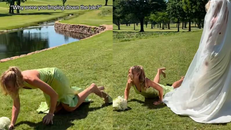 Madrinha de casamento viraliza ao cair duas vezes em cerimônia da irmã