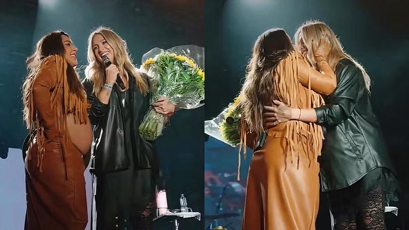 Grávida de 7 meses, Lauana Prado ganha surpresa de Tati Dias durante show no seu aniversário — Foto: Reprodução/Instagram