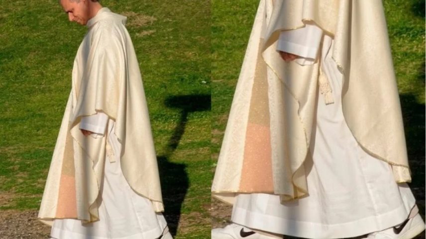 Em uma das cenas de Leão em Roma, o papa Leão XIV surge com um tênis branco da Nike: modernidade