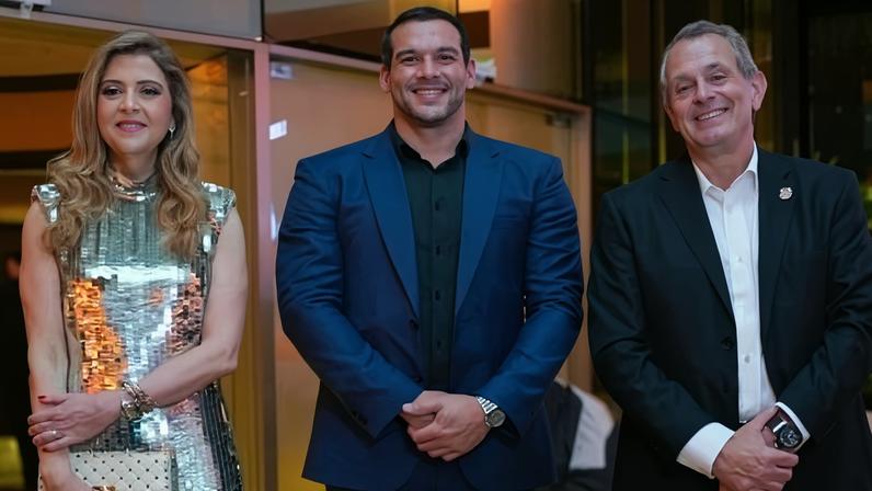 Leila Pereira, Samir Xaud e Bap no jantar da Conmebol na véspera da final da Libertadores