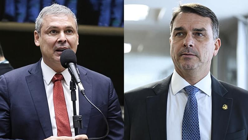 O deputado federal Lindbergh Farias e o senador e pré-candidato à presidência, Flávio Bolsonaro