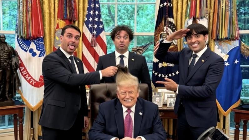 Imagem colorida mostra encontro de trump com flávio - Metrópoles