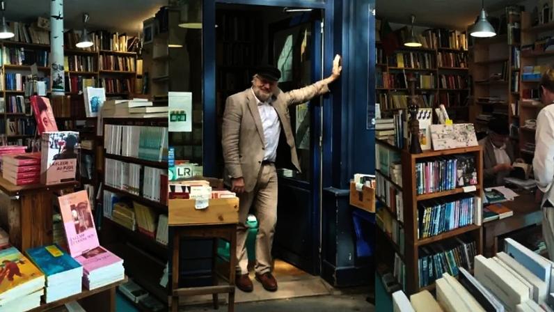 Michel Chandeigne diante da Librairie Portugaise et Brésilienne em Paris: dedicação à literatura lusófona
