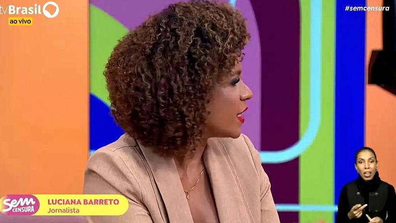 A apresentadora Luciana Barreto na entrevista de Lula no 'Sem Censura'
