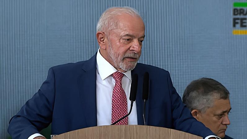 O presidente Lula durante cerimônia dos 100 dias do Pacto Nacional contra o feminicídio