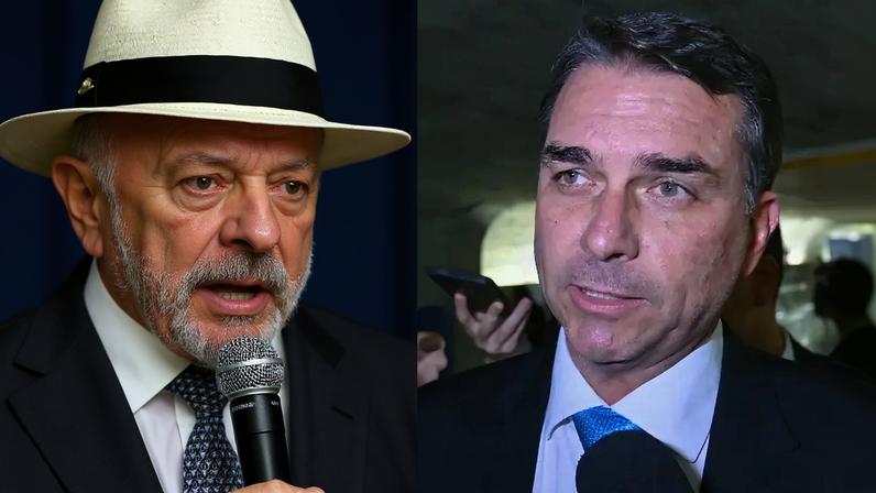 O presidente da República, Luiz Inácio Lula da Silva; e o senador Flávio Bolsonaro (PL-RJ)