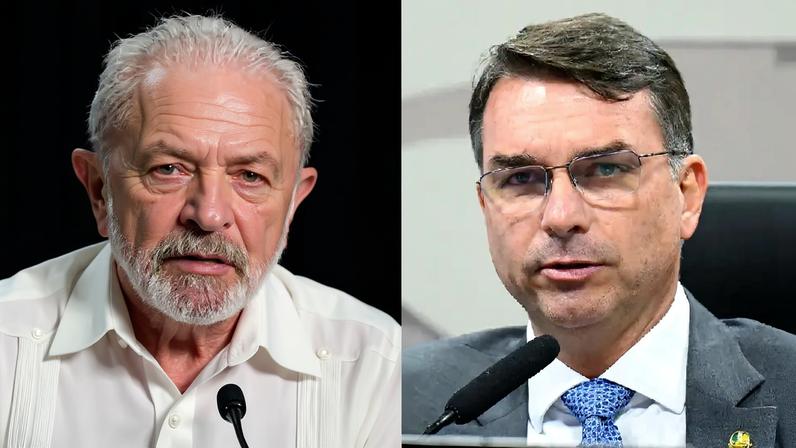O presidente da República, Luiz Inácio Lula da Silva; e o senador Flávio Bolsonaro (PL-RJ)