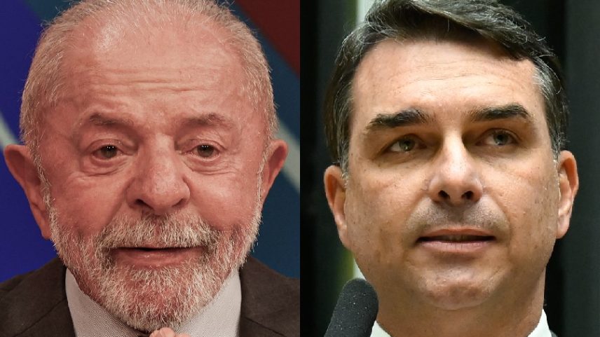 O presidente da República, Luiz Inácio Lula da Silva; e o senador Flávio Bolsonaro (PL-RJ)