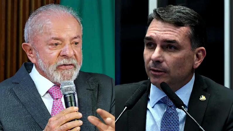 O presidente Luiz Inácio Lula da Silva; e o senador Flávio Bolsonaro (PL-RJ)