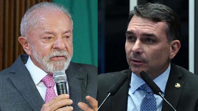 Presidente Luiz Inácio Lula da Silva (PT) e o senador Flávio Bolsonaro (PL-RJ)