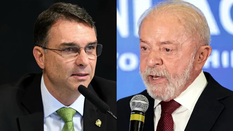 O senador Flávio Bolsonaro (PL-RJ); e o presidente Luiz Inácio Lula da Silva